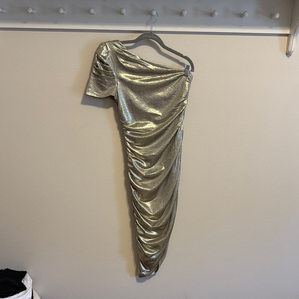 House of Harlow Silver One-Shoulder Ruched Dress